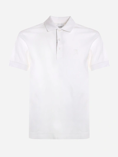 Burberry White Short-sleeves Polo With Embroidered Logo In Cotton Man