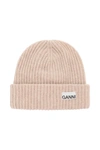 Ganni Logo-patch Ribbed-knit Beanie In Brazilian Sand (beige)