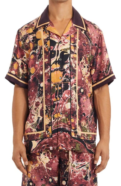 Dolce & Gabbana Marble-print Silk Bowling Shirt In Multi