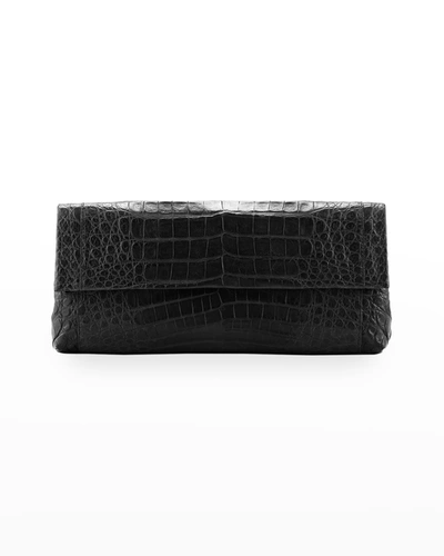 Nancy Gonzalez Gotham Crocodile Flap Clutch Bag In Black Matte