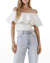 Endless Rose Off-shoulder Ruffle-tiered Crop Top In White