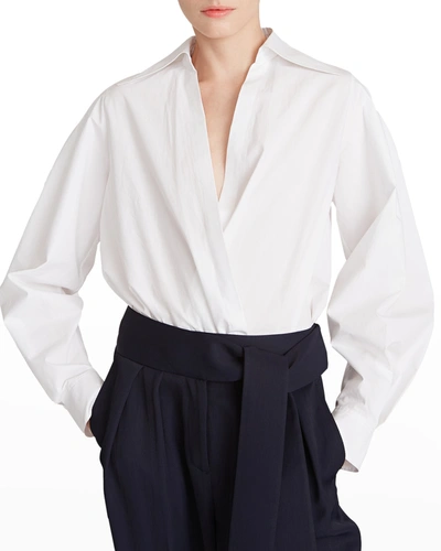 Halston Corey Cotton Shirting Bodysuit In Chalk