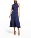 Milly Penelope Halter Backless Midi Dress In Navy
