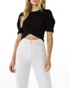 Endless Rose Twist-front Puff-sleeve Crop Top In Black