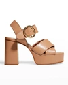 SEE BY CHLOÉ LYNA CALFSKIN PLATFORM SANDALS