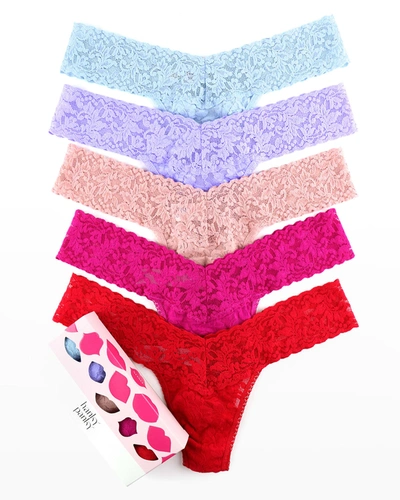 Hanky Panky Valentine's Day Low-rise Lace Thongs 5-pack In Multi