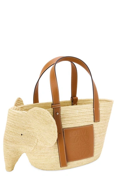 Loewe Neutral Elephant Small Raffia Tote Bag In Natural/tan