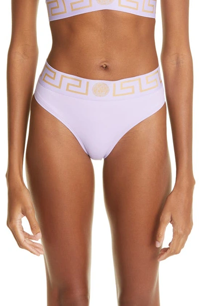 Versace Purple Medusa Band High Waist Bikini Bottom In Multicolour
