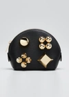 CHRISTIAN LOUBOUTIN CARASKY SMALL COSMETIC POUCH IN LEATHER WITH GIANT SPIKES