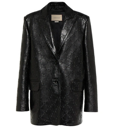 Gucci Embossed Gg Leather Jacket In Black