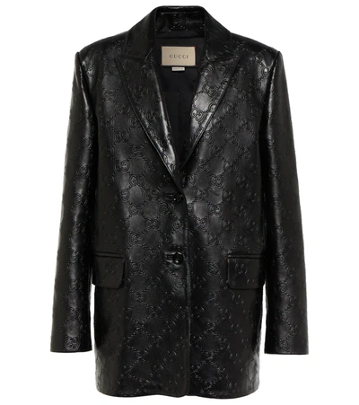 Gucci Embossed Gg Leather Jacket In Black ModeSens