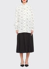Prada Printed Crepe De Chine Blouse In White/black