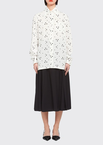 Prada Printed Crepe De Chine Blouse In White/black