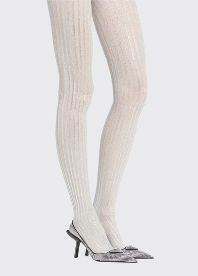 Prada Striped Metallic Tights In Silver