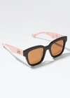 Gucci Oversized Rectangle Acetate Sunglasses In Black/pink