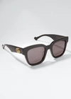 Gucci Oversized Rectangle Acetate Sunglasses In 001 Shiny Black