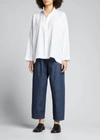 Eskandar Wide Longer-back Double Stand Collar Shirt (mid Plus Length) In White