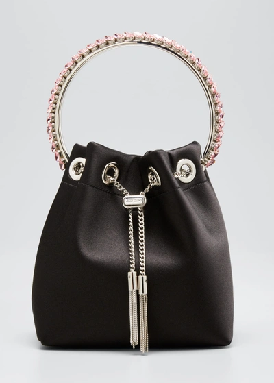 Jimmy Choo Bon Bon Satin With Crystal Handle In Black/crystal