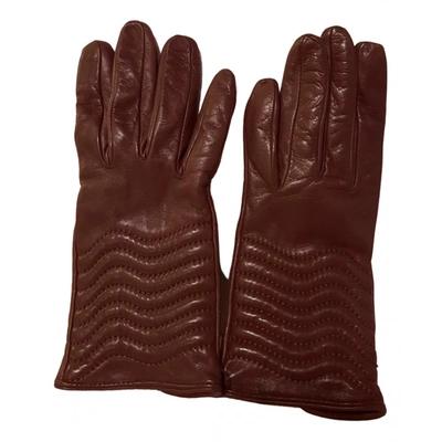 Pre-owned Paul Smith Leather Gloves In Burgundy