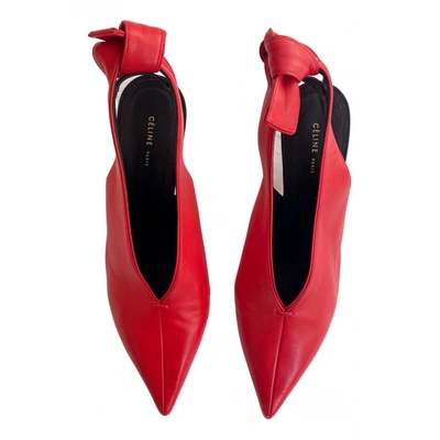 Pre-owned Celine Soft V Neck Leather Heels In Red