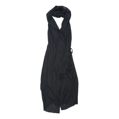 Pre-owned Claude Montana Linen Maxi Dress In Black