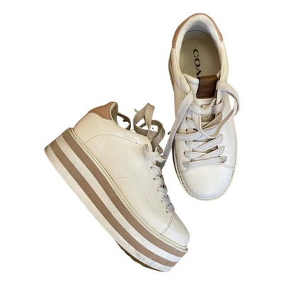 Pre-owned Coach Leather Trainers In Beige