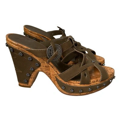 Pre-owned Dior Leather Sandal In Khaki