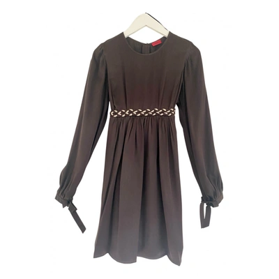 Pre-owned Hugo Boss Silk Mid-length Dress In Brown