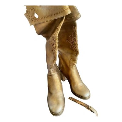 Pre-owned Anna Sui Leather Boots In Gold