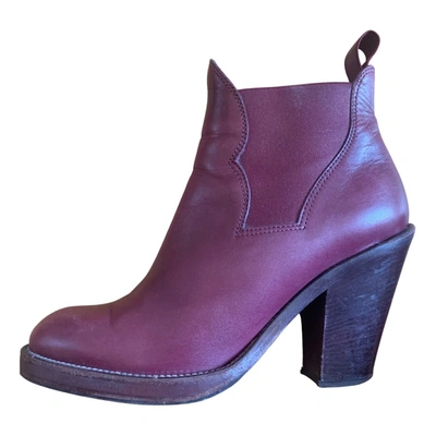 Pre-owned Acne Studios Leather Ankle Boots In Burgundy