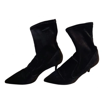 Pre-owned Lk Bennett Velvet Ankle Boots In Black