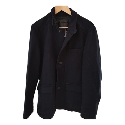 Pre-owned Massimo Dutti Wool Coat In Navy
