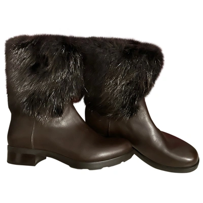 Pre-owned Moncler Leather Ankle Boots In Brown