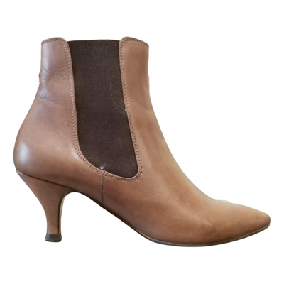 Pre-owned Bruno Premi Leather Ankle Boots In Beige