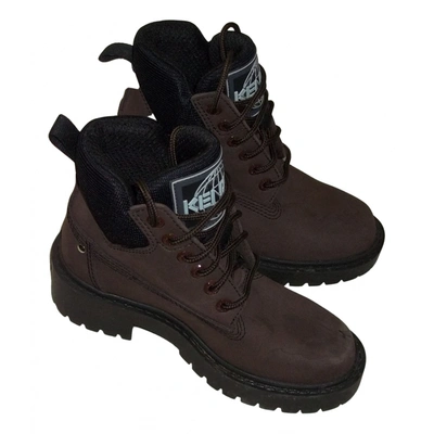 Pre-owned Kenzo Leather Lace Up Boots In Brown