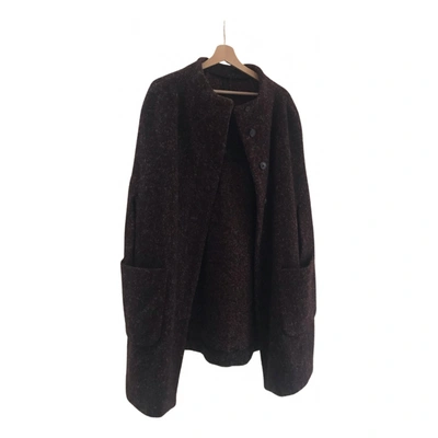 Pre-owned Dries Van Noten Wool Coat In Burgundy