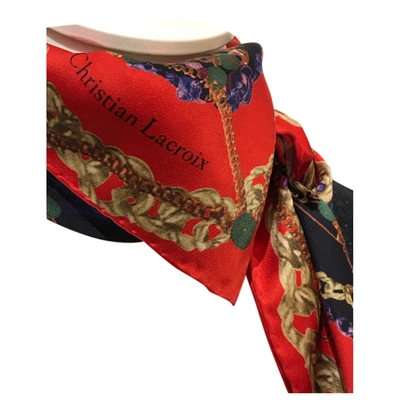 Pre-owned Christian Lacroix Silk Handkerchief In Red