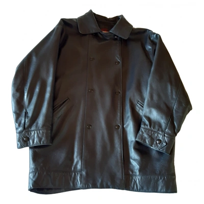 Pre-owned Genny Leather Biker Jacket In Black