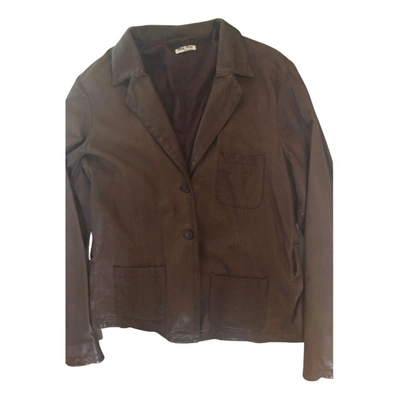 Pre-owned Miu Miu Leather Blazer In Brown