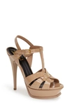 Saint Laurent Tribute T-strap Platform Sandal (women) In Dark Nude Patent