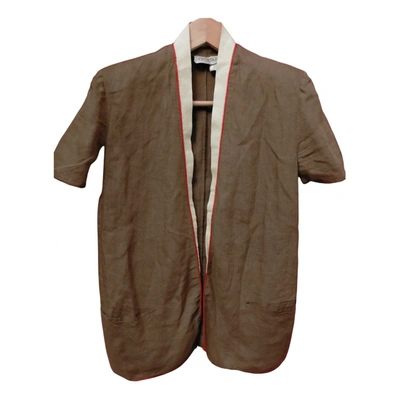 Pre-owned Versace Linen Short Vest In Khaki