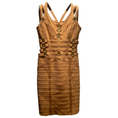Pre-owned Herve Leger Mid-length Dress In Gold