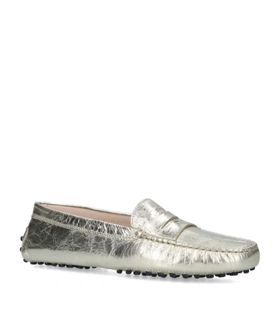 Tod's Leather Gommino Driving Shoes In Gold