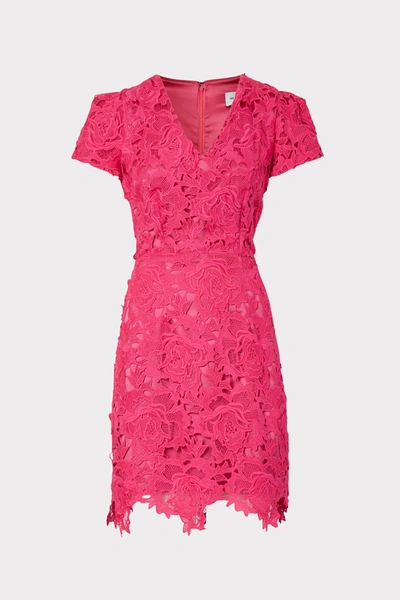 Milly Atalie 3d Floral Lace Dress In  Pink