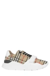 Burberry Beige And White Low Top Sneakers With Vintage Check Print And Rubber Sole In Canvas And Leather Man In Archive Beige Ip Chk