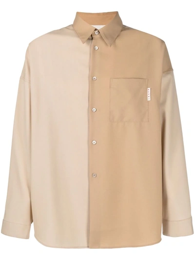 Marni Two-tone Long-sleeve Shirt In Neutrals