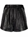 Philipp Plein Crystal-embellished Leather Shorts In Black