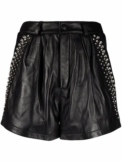 Philipp Plein Crystal-embellished Leather Shorts In Black