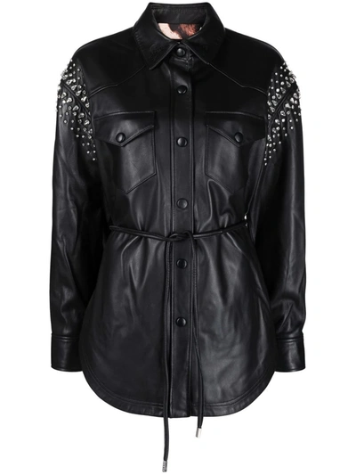 Philipp Plein Crystal-studded Leather Shirt In Black