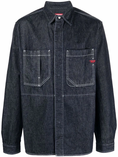 Diesel D-hor Denim Work Shirt In Blue